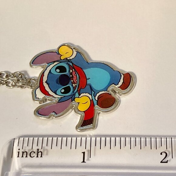 Disney Lilo & Stitch Christmas Necklace Santa Hat Holiday Silver Tone 19" Chain - Picture 8 of 8